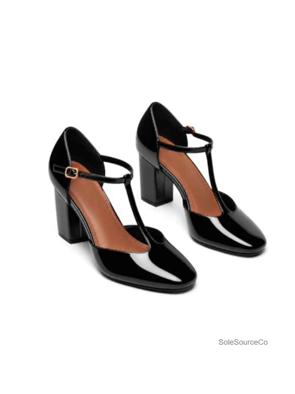 Women's Mary Jane Chunky Heels Square Toe T-Strap Pumps Block Heel Comfort
